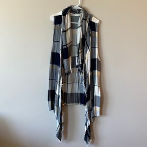 Plaid Open Front Long Sleeveless Vest